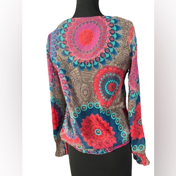 Desigual Annete sheer colorful long sleeve elastic wrist+hem blouse - Picture 3 of 6